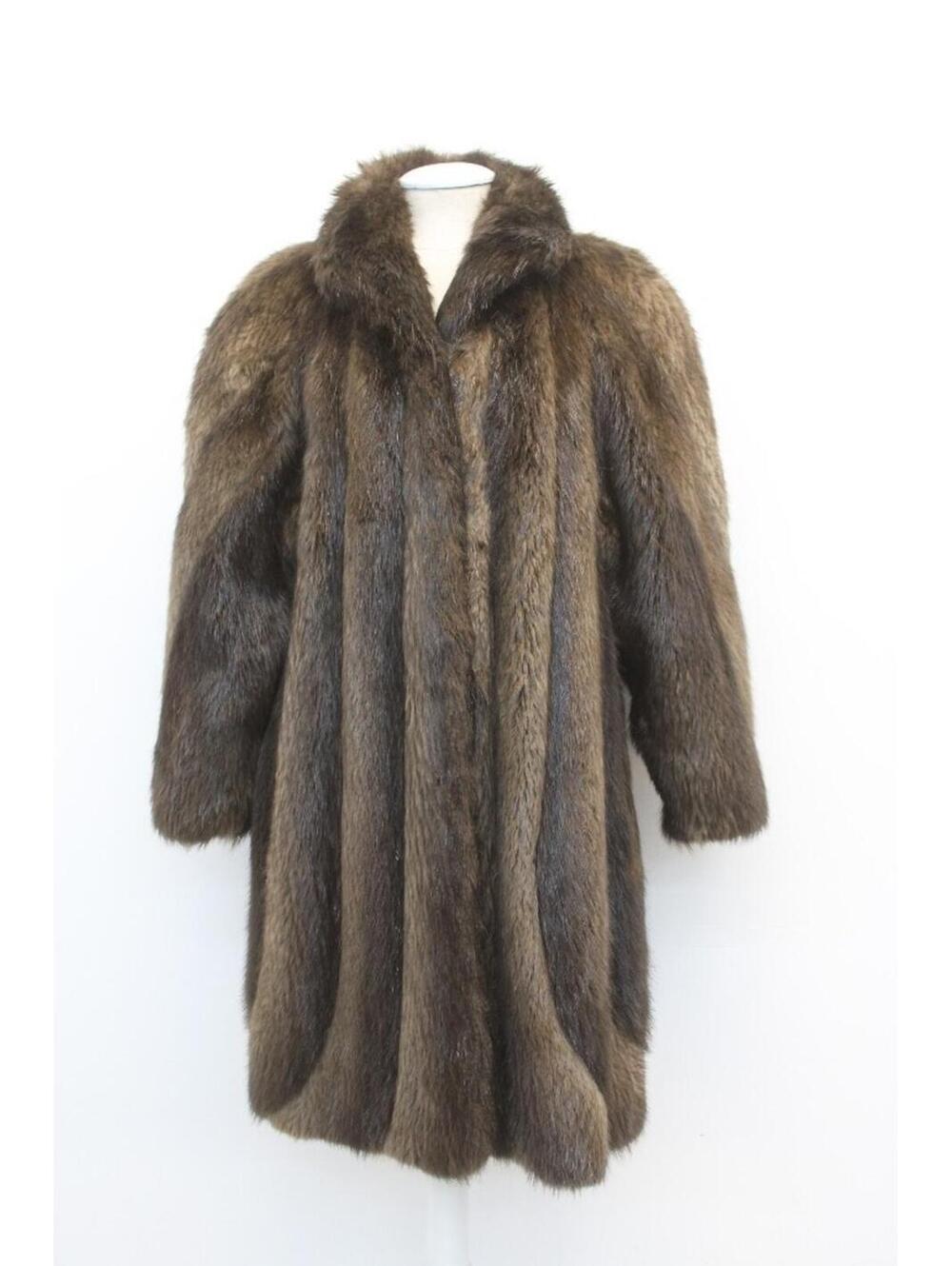 Excellent Brown Beaver Fur Coat Jacket Women Woman Size 8 Medium
